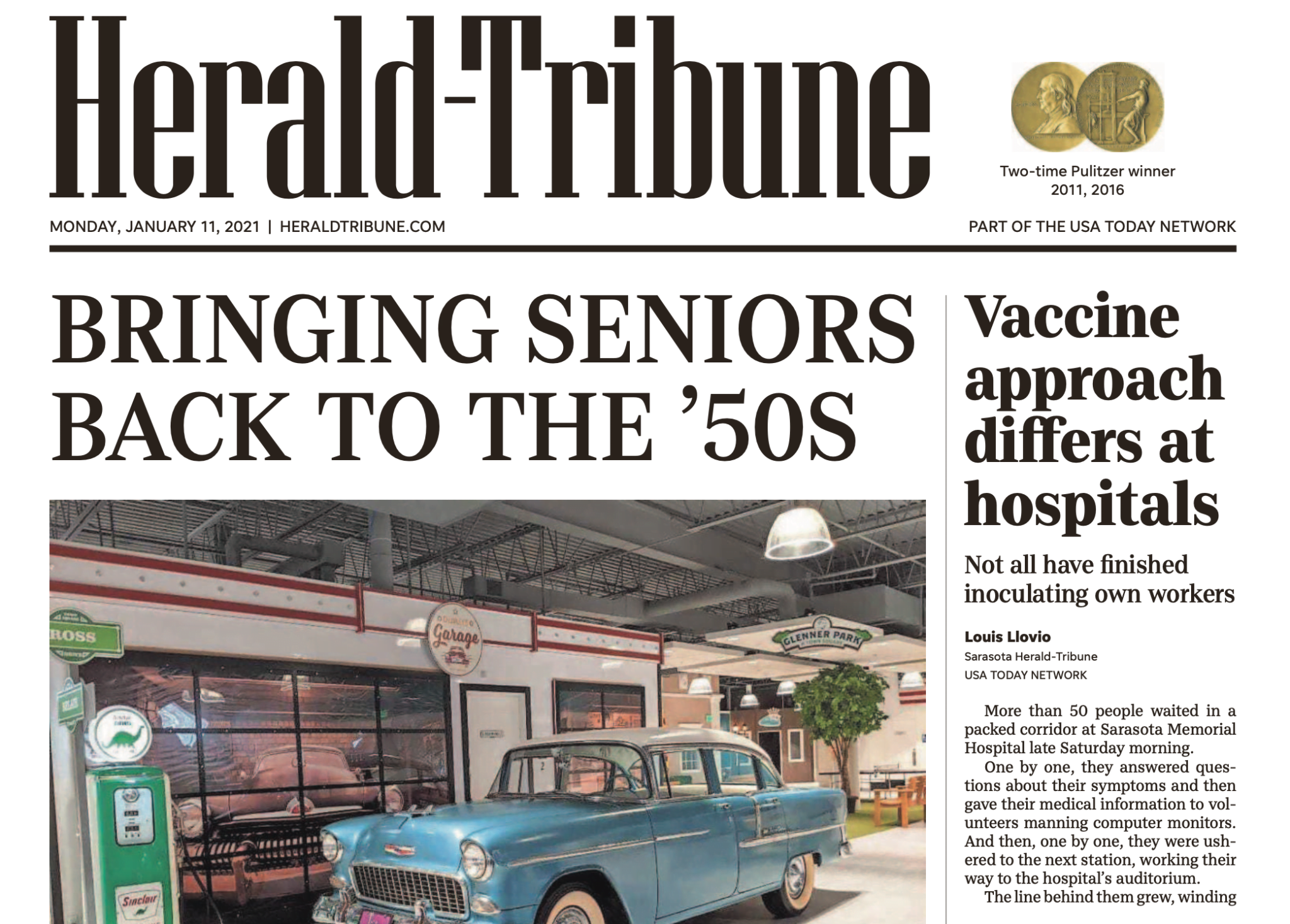 Frontpage story in HeraldTribune True Blue Communications